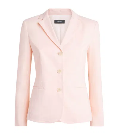 Theory Linen-blend Single-breasted Blazer In Pink