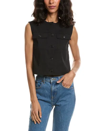 Theory Linen-blend Trucker Vest In 001-black