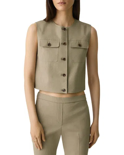 Theory Linen-blend Trucker Vest In Y65-soft Taupe