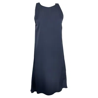 Theory Long Back Sleeveless Midi Dress In Navy Blue Silk In Brown