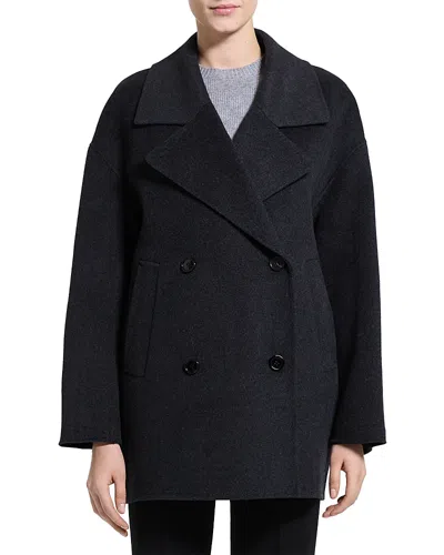 Theory Long Cocoon Peacoat In Black