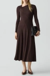 Theory Twist Neck Midi Dress In Crepe Jersey In Brown
