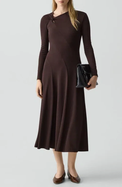 Theory Long Sleeve A-line Midi Dress In Brown
