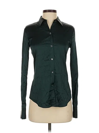Pre-owned Theory Long Sleeve Blouse In Green