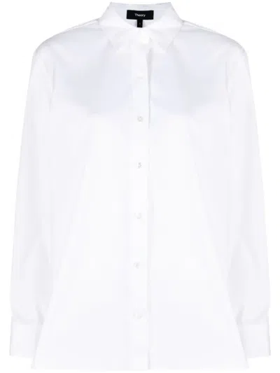 Theory Long-sleeve Cotton-blend Shirt In White