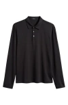 Theory Long Sleeve Cotton Polo In Black