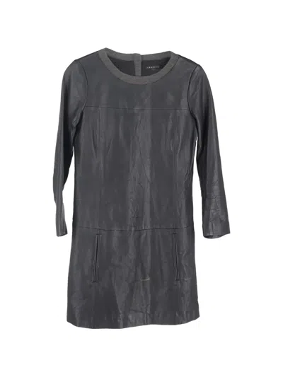 Pre-owned Theory Long-sleeve Leather Mini Dress In Gray