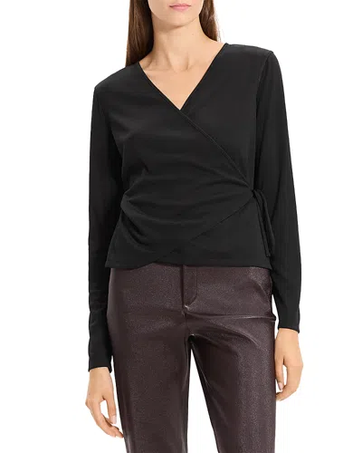 Theory Long Sleeve Overlap Sweater In Black
