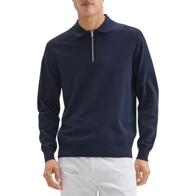 Theory Long Sleeve Quarter Zip Polo Sweater In Baltic