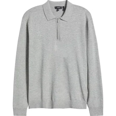 Theory Long Sleeve Quarter Zip Polo Sweater In Melange Gray