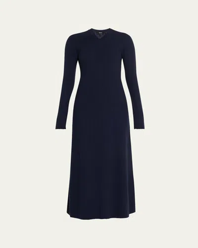 Theory Long-sleeve Regal Wool Maxi Dress In Blue