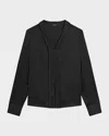 Theory Long-sleeve Satin Blouse In Black