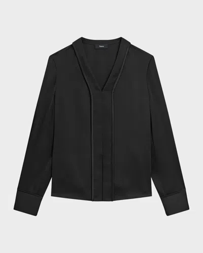 Theory Long-sleeve Satin Blouse In Black