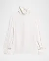 Theory Long-sleeve Silk Tie-neck Blouse In White
