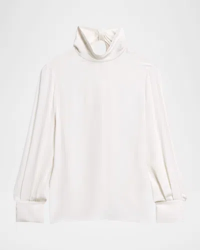 Theory Long-sleeve Silk Tie-neck Blouse In White