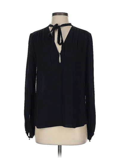 Pre-owned Theory Long Sleeve Silk Top Black Keyhole Neckline Tops