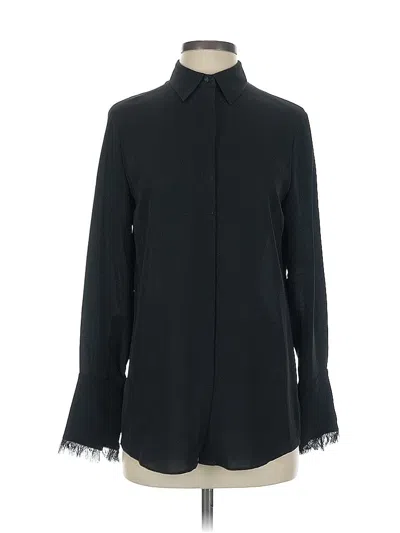 Pre-owned Theory Long Sleeve Silk Top Black Mock Neckline Tops
