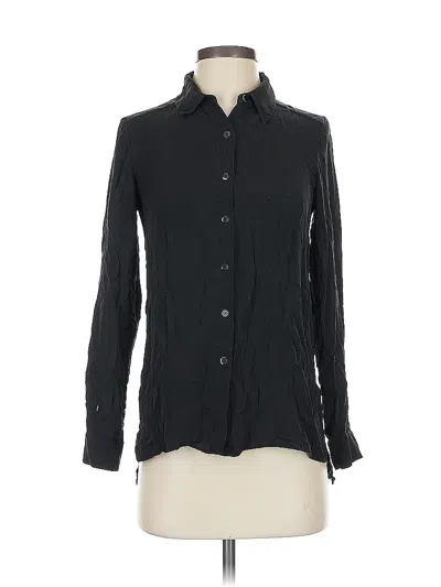 Pre-owned Theory Long Sleeve Silk Top Black Mock Neckline Tops