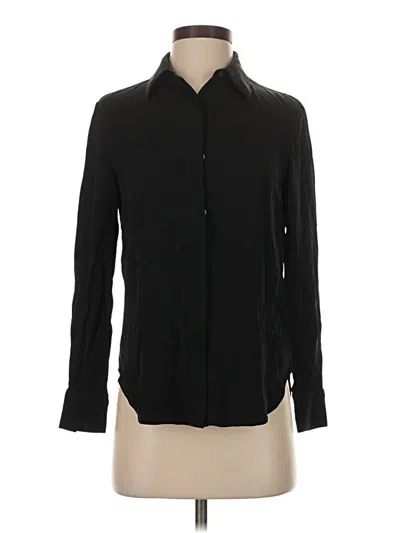 Pre-owned Theory Long Sleeve Silk Top Black Mock Neckline Tops