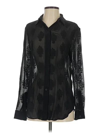 Pre-owned Theory Long Sleeve Silk Top Black Mock Neckline Tops
