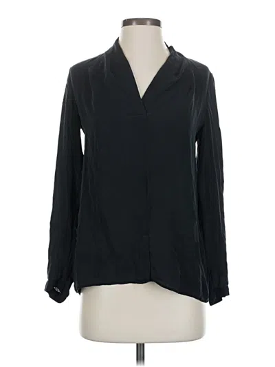 Pre-owned Theory Long Sleeve Silk Top Black Open Neckline Tops