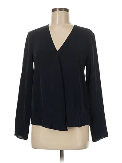 Pre-owned Theory Long Sleeve Silk Top Black Plunge Neckline Tops