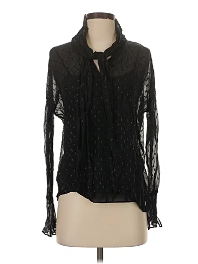 Pre-owned Theory Long Sleeve Silk Top Black Tie Neck Tops