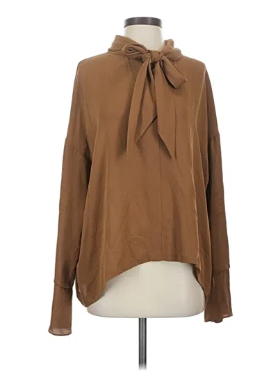 Pre-owned Theory Long Sleeve Silk Top Brown Tie Neck Tops