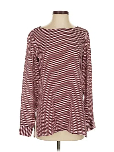 Pre-owned Theory Long Sleeve Silk Top Burgundy Square Neckline Tops