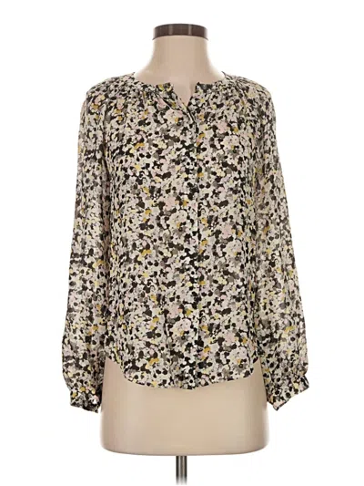 Pre-owned Theory Long Sleeve Silk Top Ivory Floral Pattern Tie Neck Tops