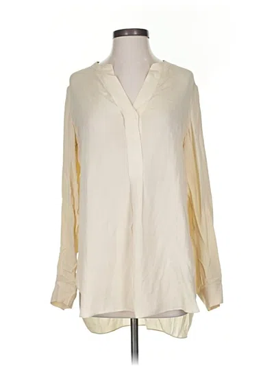 Pre-owned Theory Long Sleeve Silk Top Ivory Open Neckline Tops