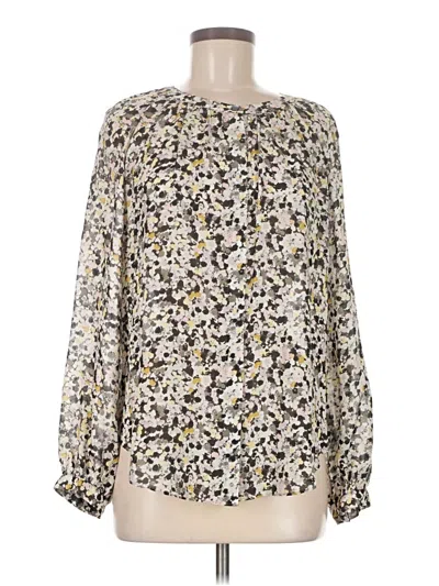 Pre-owned Theory Long Sleeve Silk Top Ivory Square Neckline Tops In White