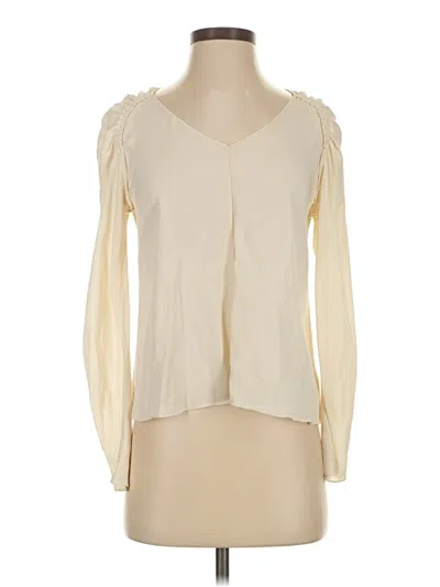 Pre-owned Theory Long Sleeve Silk Top Ivory Sweetheart Neckline Tops In White