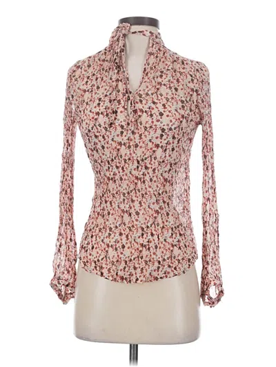 Pre-owned Theory Long Sleeve Silk Top Pink Open Neckline Tops
