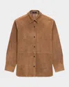 Theory Long-sleeve Suede Menswear Shirt In Brown