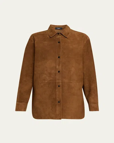 THEORY LONG-SLEEVE SUEDE MENSWEAR SHIRT