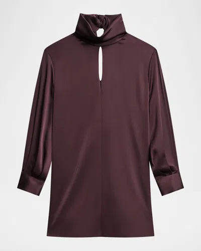 Theory Long-sleeve Tie-back Satin Dress In Brown