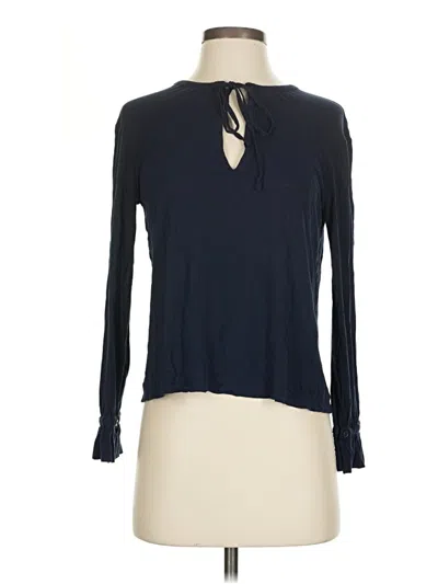 Pre-owned Theory Long Sleeve Top Blue Keyhole Neckline Tops