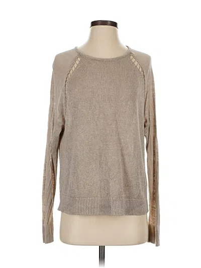 Pre-owned Theory Long Sleeve Top Tan Crew Neck Tops In Brown