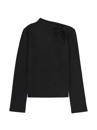 Theory Long Sleeve Asymmetric V Neck Top In Black