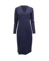 Theory Long Sleeve V-neck Midi Dress In Navy Triacetate In Blue