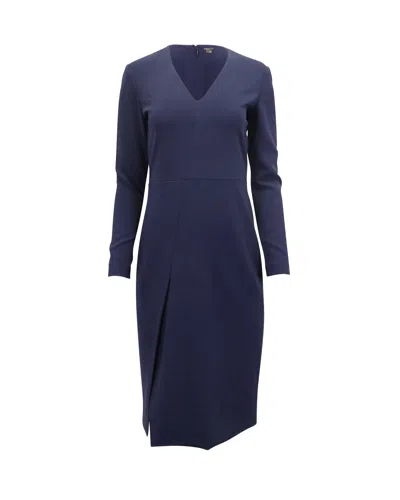 Theory Long Sleeve V-neck Midi Dress In Navy Triacetate In Blue