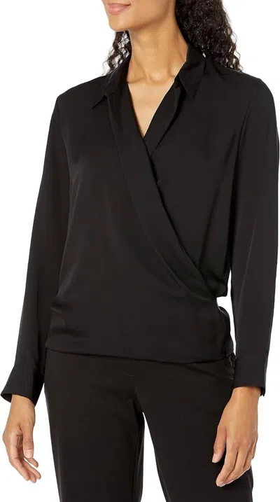 Theory Long Sleeve Wrap Blouse In Black