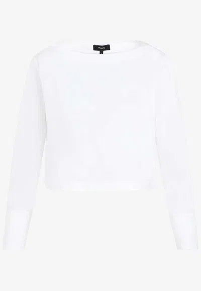 Theory Boat-neck Poplin Blouse In White