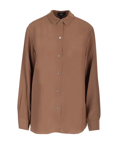 Theory Long Sleeved Buttoned Shirt In Brown