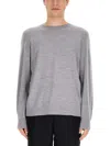 Theory Long-sleeved Grey Wool Top With Classic Crew Neckline In Gray