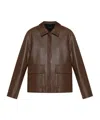 Theory Womens Boxy Two-flap-pockets Relaxed-fit Leather Jacket Clove In Brown