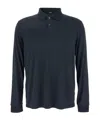 Theory 'goris' Blue Polo Shirt With Classic Collar And Long Sleeves In Black