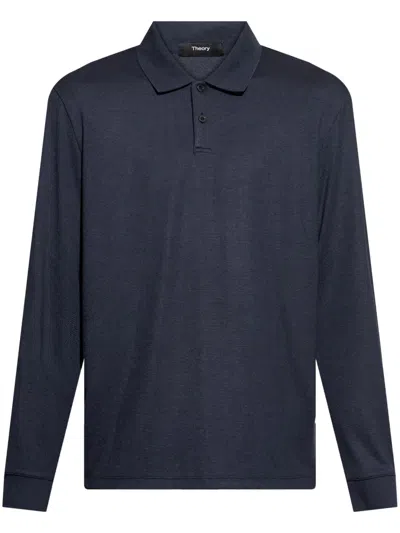 Theory 'goris' Black Polo Shirt With Classic Collar And Long Sleeves In Tech Fabric Stretch Man