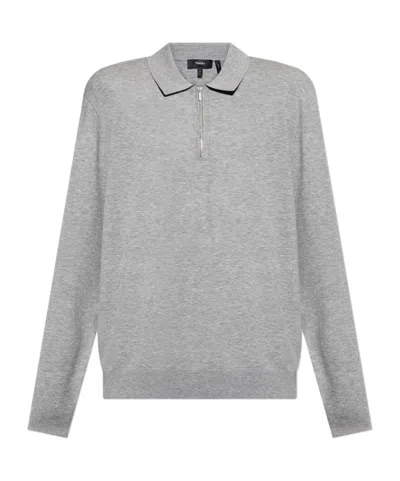 Theory Long-sleeved Polo Shirt In Gray
